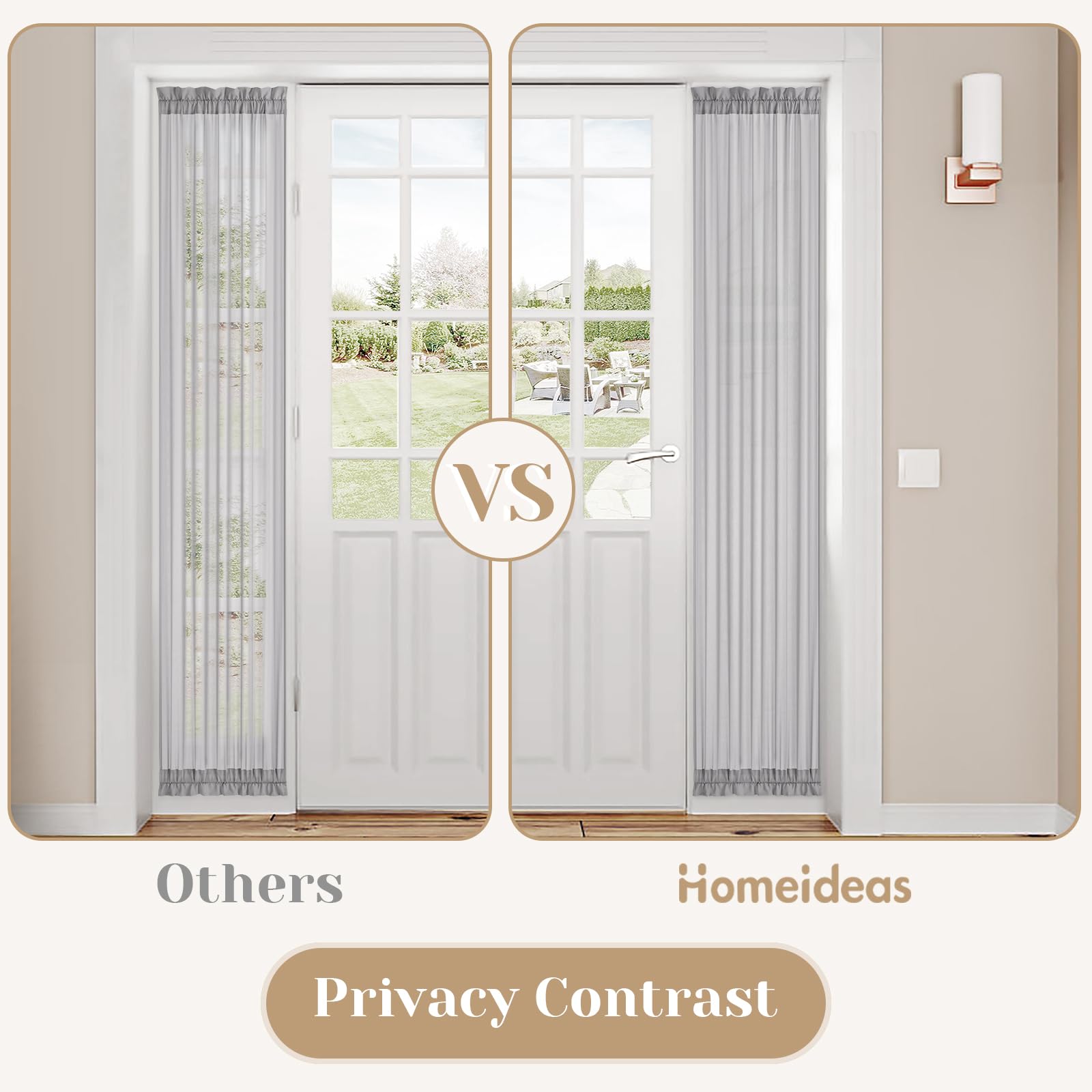 Homeideas Non-See-Through Sidelight Curtains For Front Door 2 Panels, Privacy Semi Sheer French Door Window Curtains, Rod Pocket